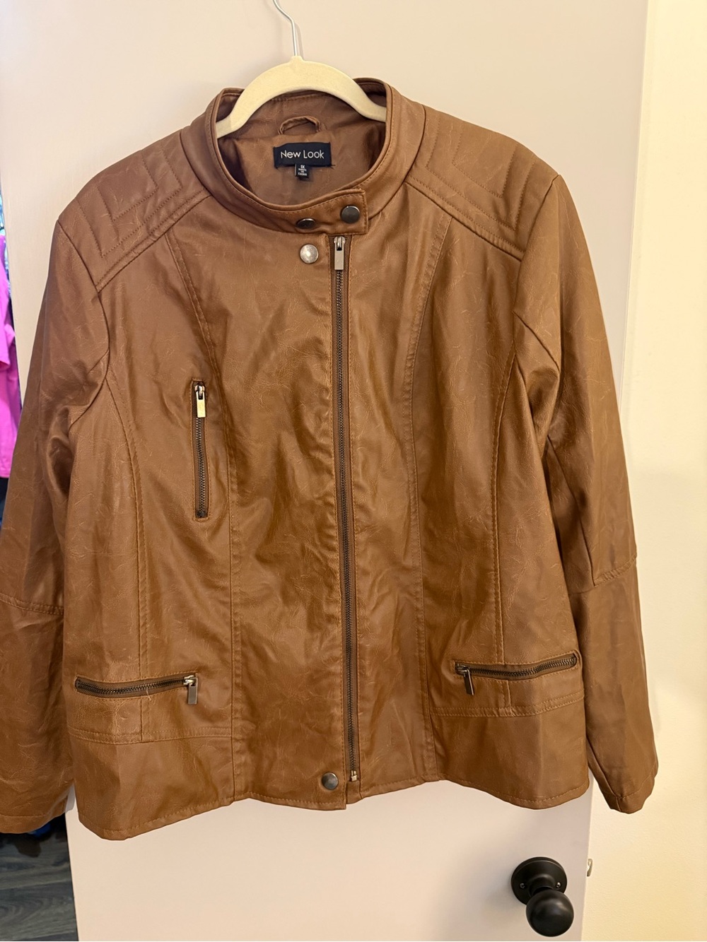 New Look Women's Brown Faux Leather Zip Jacket